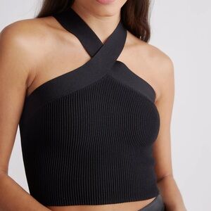 Cropped Halter Ribbed Knit Tank S